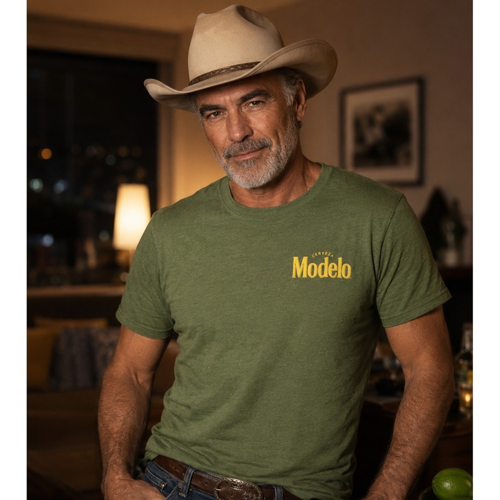 Cerveza Modelo Beer T-Shirt Men's Small Olive Green Graphic Tee Lion 100% Cotton